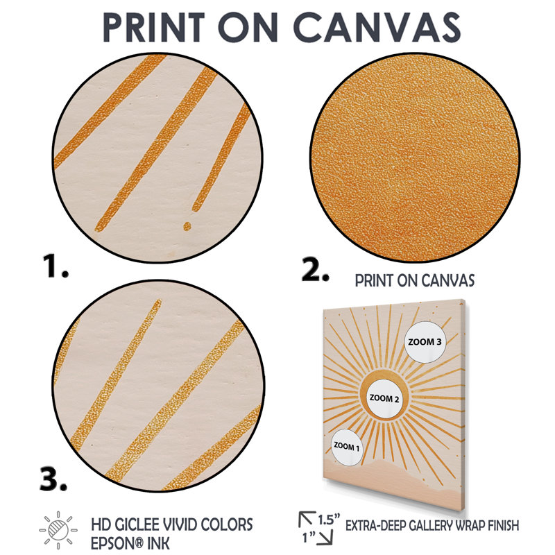 «Mid Century Yellow Sun Print», impression sur toile minimaliste minimaliste jaune, Noir, H 32 po x l 16 po