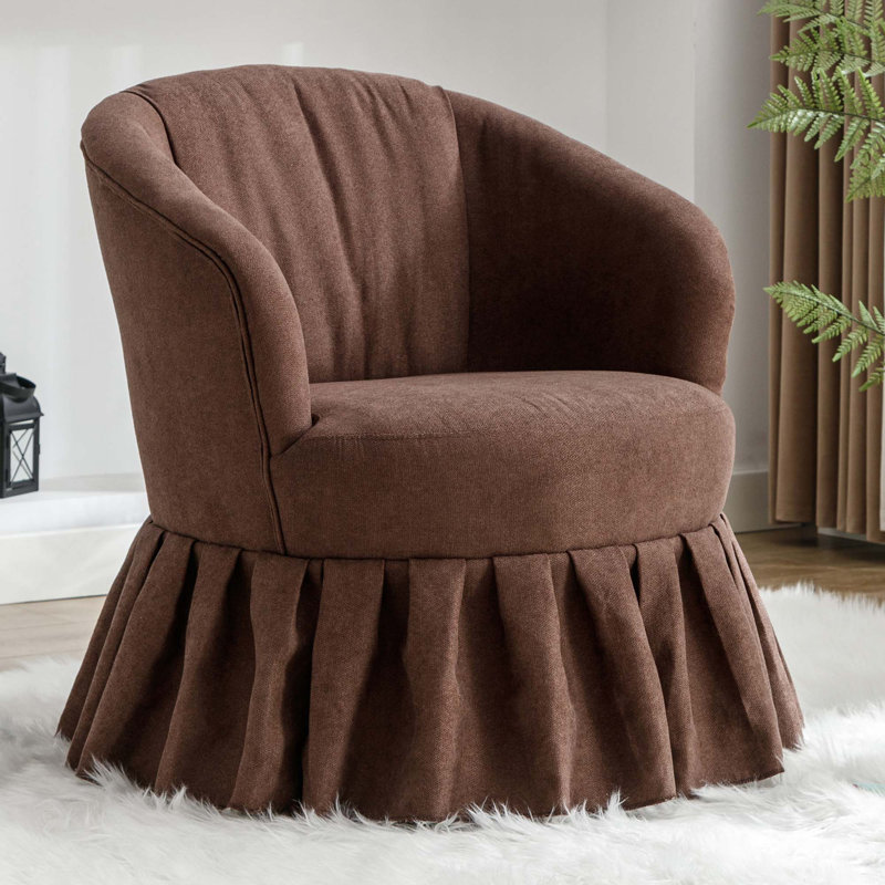 Fauteuil club pivotant rembourré Badri, Lin brun