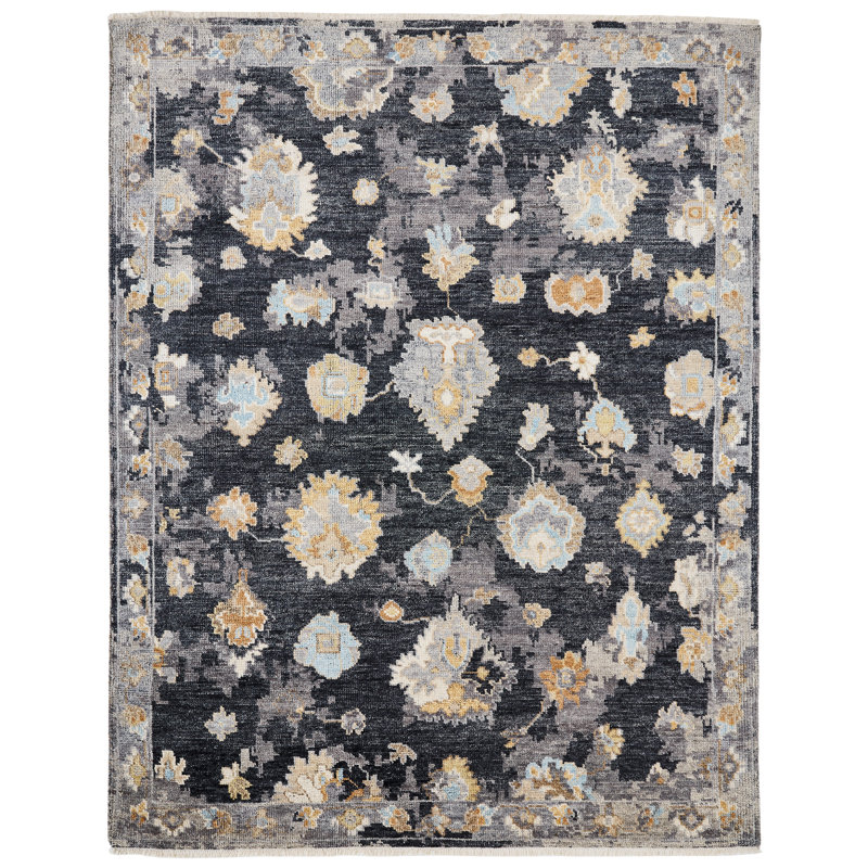 Timeless Fusion Hand Knotted Wool Abstract Area Rug in Black, Rectangle 8' x 10'