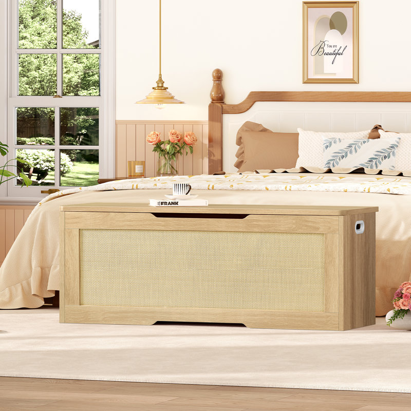 Coffre de rangement en rotin Bambina, H 19,49 po x l 47,24 po x P 15,75 po, Bois naturel