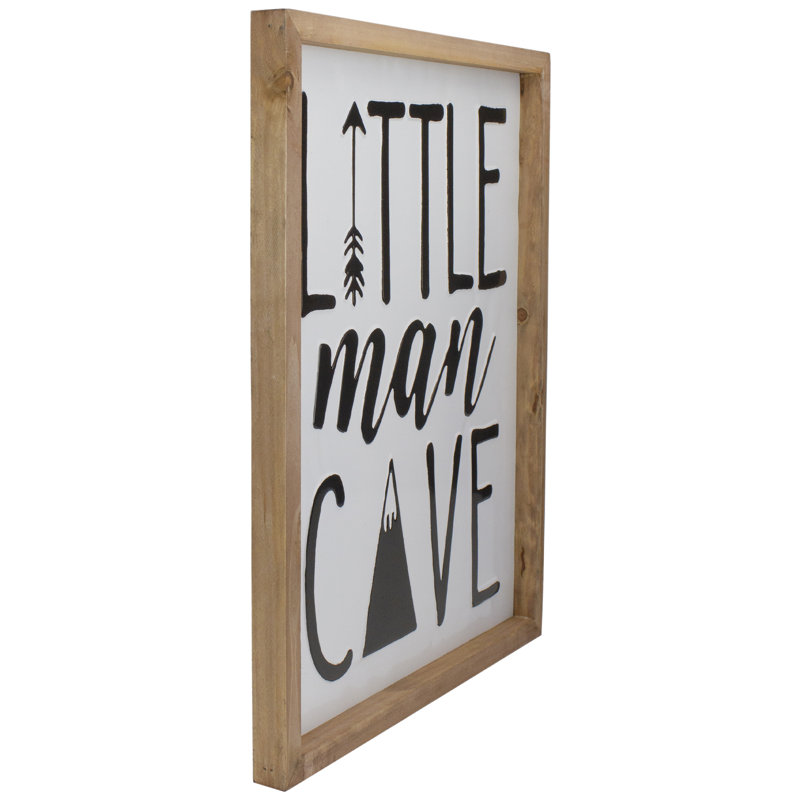 Décoration murale 18 "encadrée en bois blanc et noir" Little Man Cave "