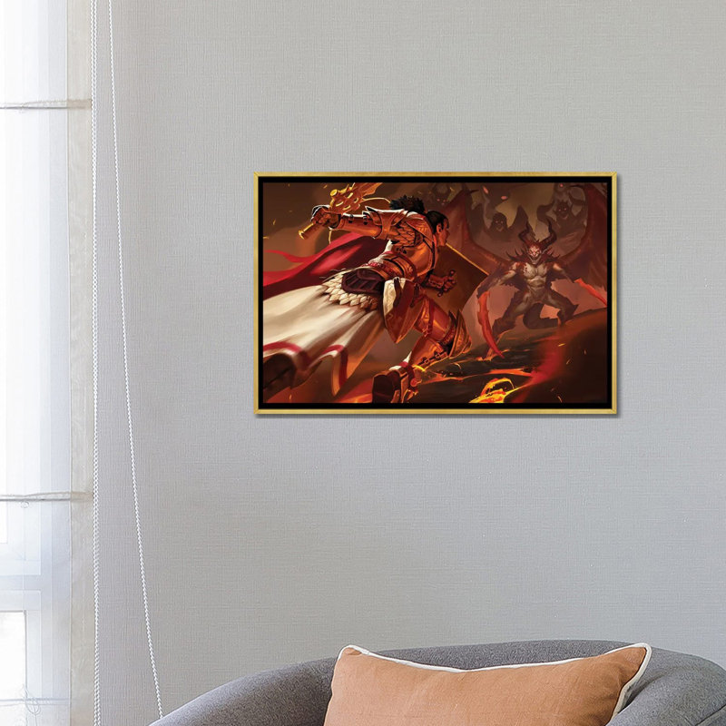 Duels - reproduction d'art murale - toile encadrée, H 18 po x l 26 po, Impression encadrée flottante sans passe-partout, Doré