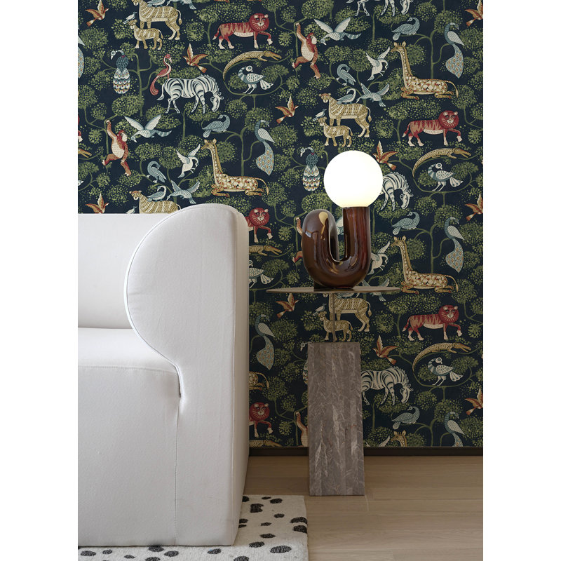 Rigby Jungle Animals Wallpaper, Navy