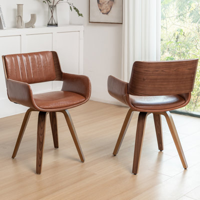 Hitney Faux Leather Swivel Dining Armchairs