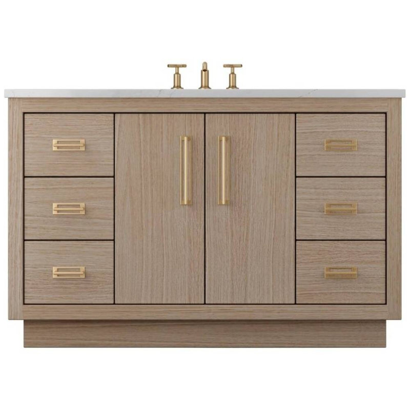 Avalon Single Extra Wide Bath Vanity, Natural Weathered, 60", Satin Gold