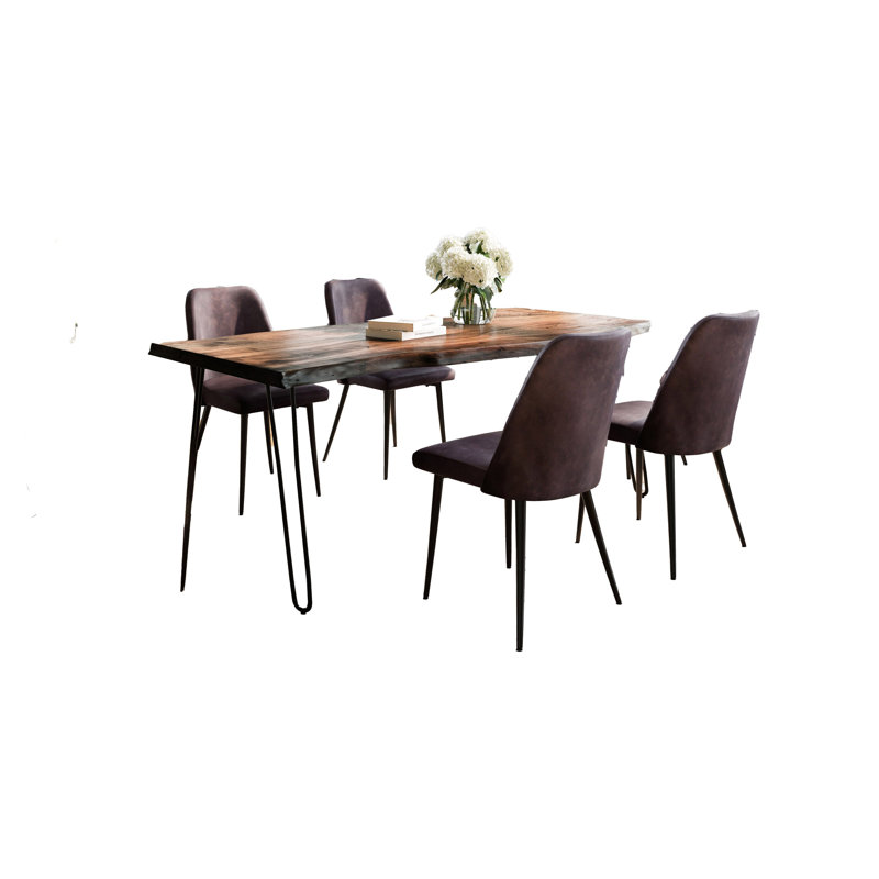 Ensemble de salle à manger Gordonsville, Ardoise, Marron foncé, Ensemble de cinq pièces : table, quatre chaises