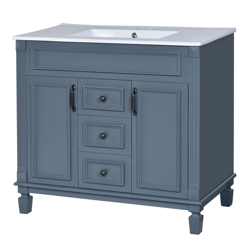 Meuble-lavabo moderne à un lavabo, 36 po L x 18 po P, avec portes à fermeture amortie