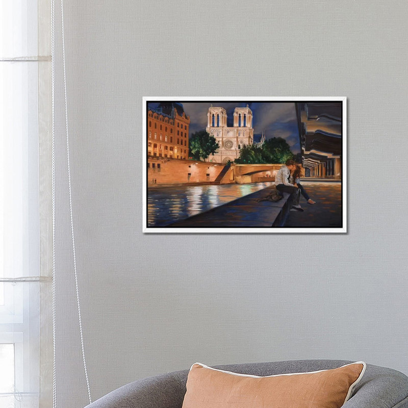 Night In Paris by Nick Savides - Print on Canvas, 66.04 cm H x 45.72 cm W, White Framed