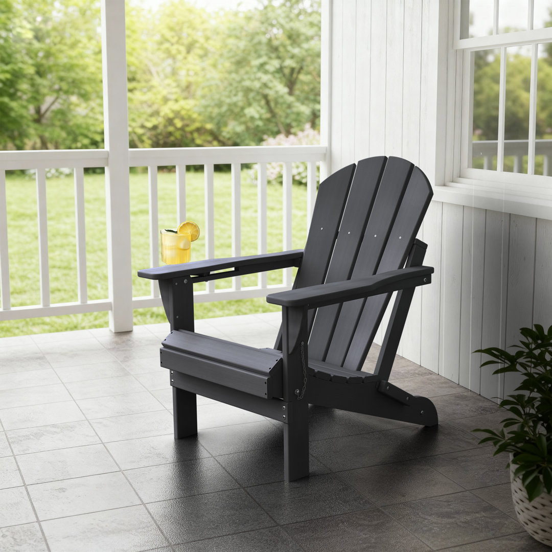 Hayfield Outdoor Adirondack Chair Weather-Resistant HDPE Foldable Patio Chair Fire Pit Chair with Cup Holder Beachcrest Home™ 