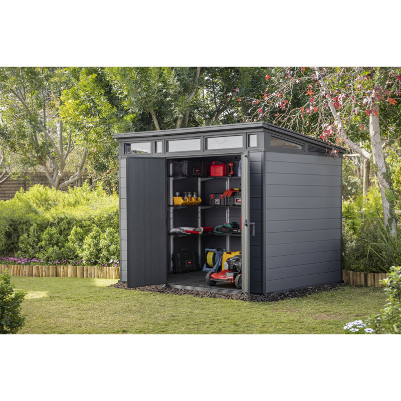 Keter Storage Shed Shelf Kit 40 Inch Easy Assembly Steel Reinforced Utility Kit with Heavy Duty Brackets and Rails, Black