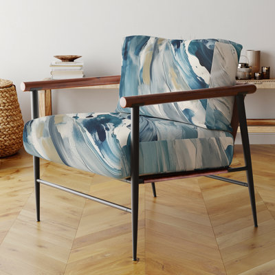Bliss Of Happiness Abstract In Retro Blue II - Fauteuil rembourré contemporain, fauteuil d'appoint bleu