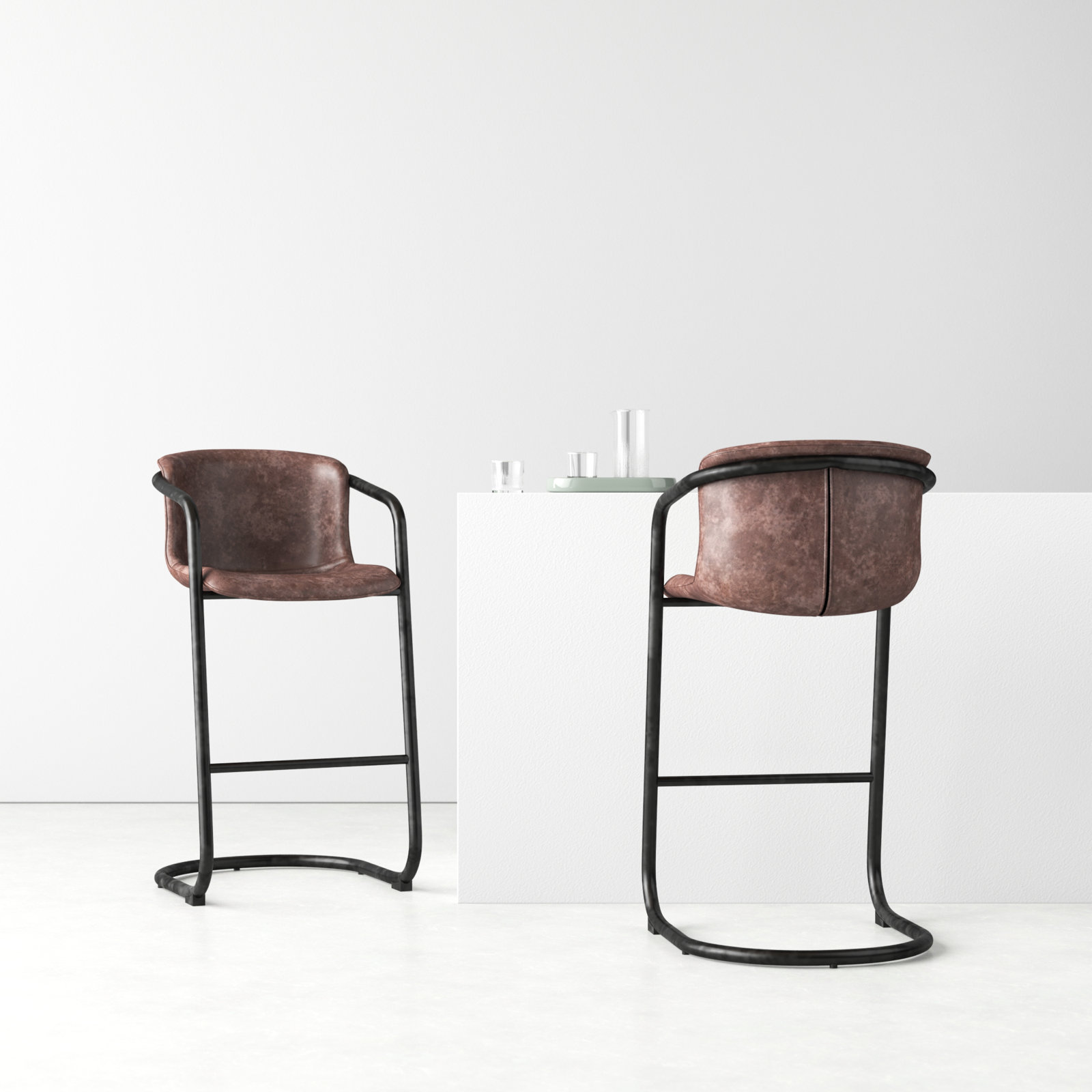 Higbee Genuine Leather Bar & Counter Stool, Bar Stool (29" Seat Height), Brown Genuine Leather