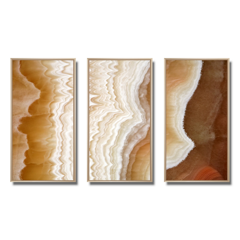 Marble Stone Layers - Ensemble de 3 reproductions sur toile, Cadre brun, H 20 po x l 36 po x P 1 po