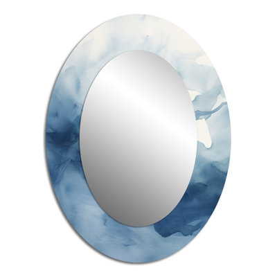 Blue And White Dancing Watercolor Clouds - Modern Oval Wall Mirror