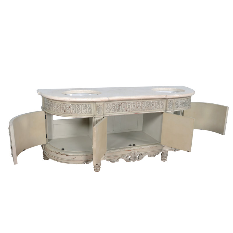 Meuble-lavabo double 86 po Voegele Parchment, Blanc parchemin / blanc cassé