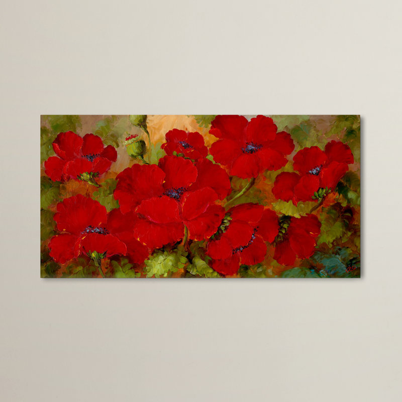 «Red Flowers», reproduction sur toile, H 10 po x l 19 po x p 2 po, Toile tendue