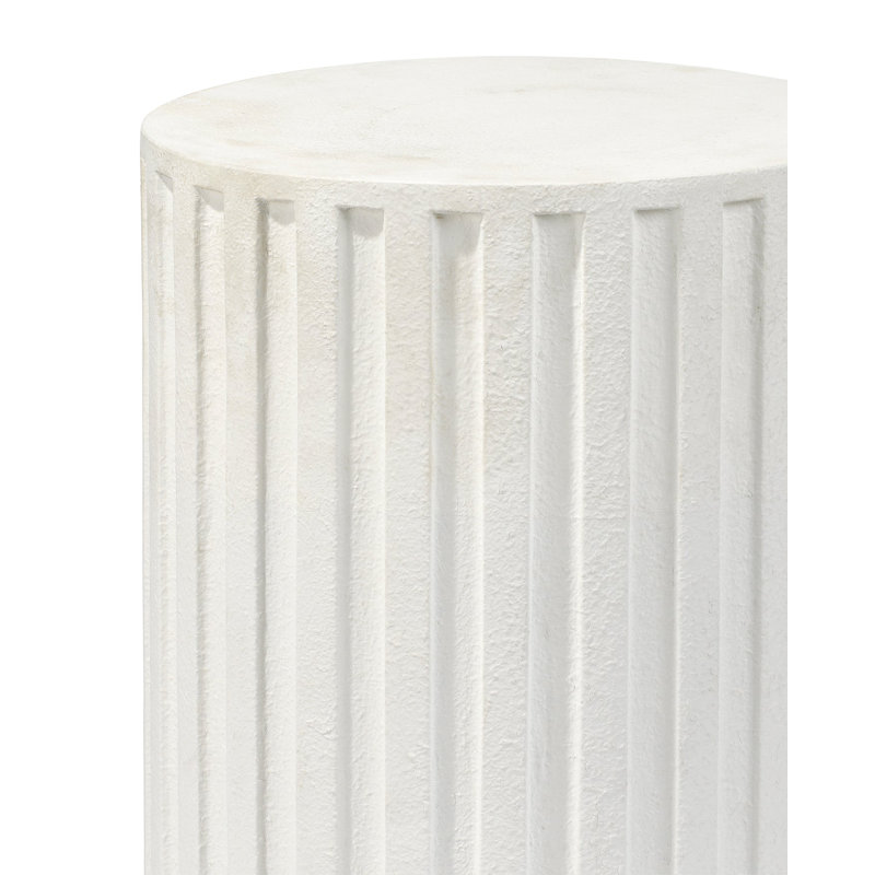 Coastal Cream Drum-Shaped Cement Side Table with Fluted Edges