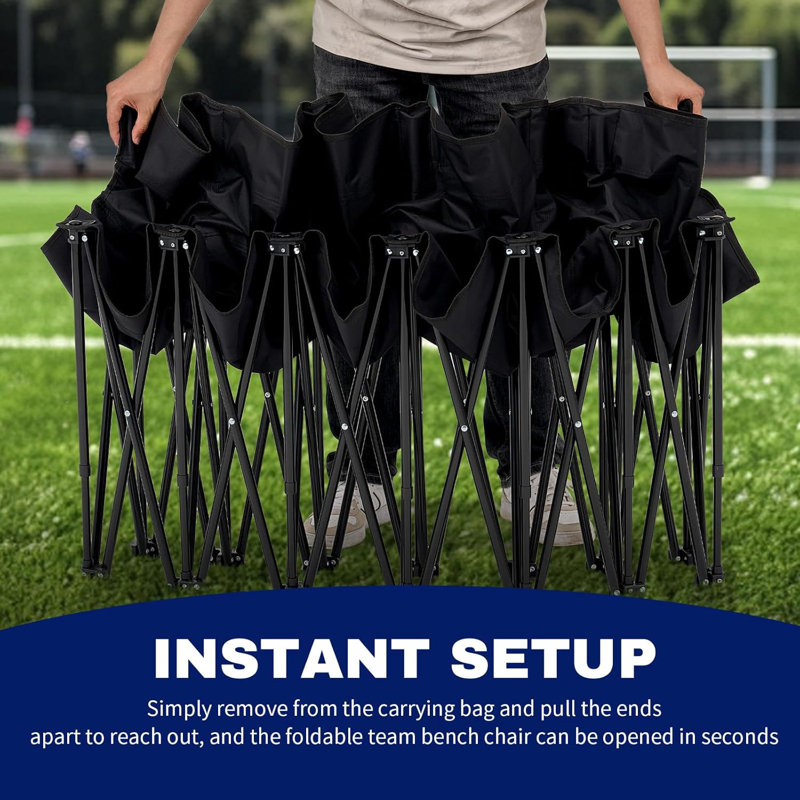 Portable Folding Bench 6 Seat Soccer Benches For Team, Sideline Bench Camping Chairs For Football Camp Sport Events Outdoor Seating With Carry Bag