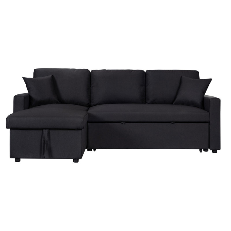 Paisley 82"  Linen Fabric Reversible Sleeper Sectional Sofa With Storage Chaise