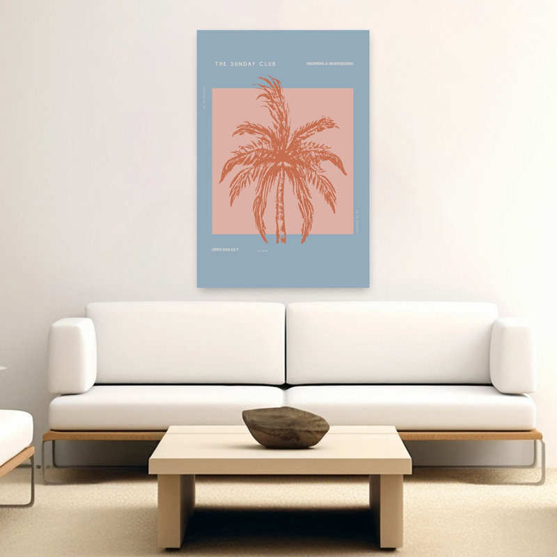 Oasis de soleil rétro, minimaliste, rétro, palmier, plage, art mural, 60" H x 40" W