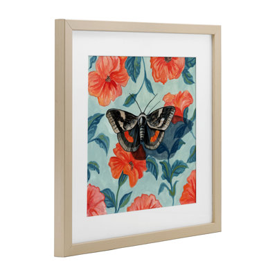 Academia Moth On Floral Framed Print Under Glass, design by Kate Jarvik Birch
