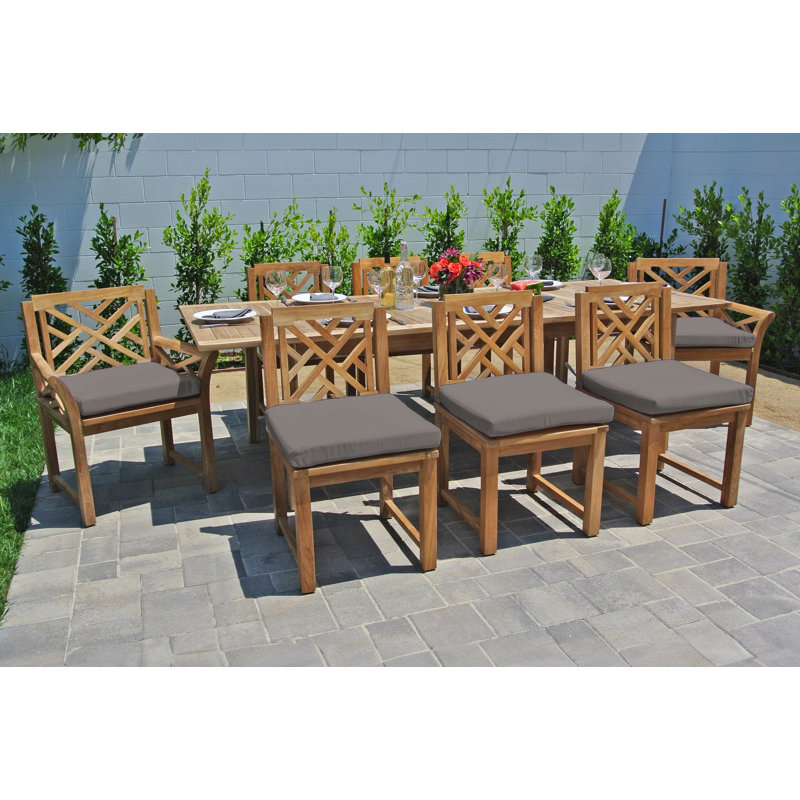 Monterey 8 - Person Teak Wood Patio Dining Set with Extendable Rectangular Table , Sunbrella® Cushions Included, Taupe, Taupe