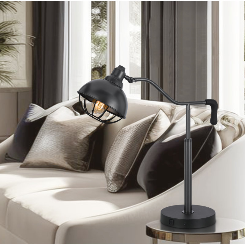 Lampe de bureau Loga 27 po avec abat-jour réglable en forme de cage, fer noir
