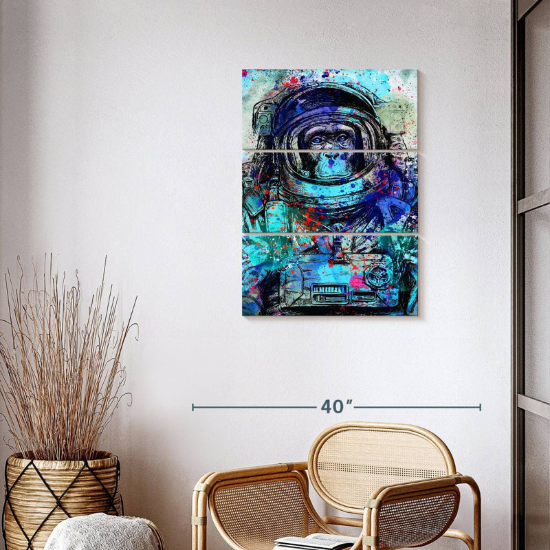 Drôle d'astronaute sur toile 3 pièces, H 38 po x l 24 po
