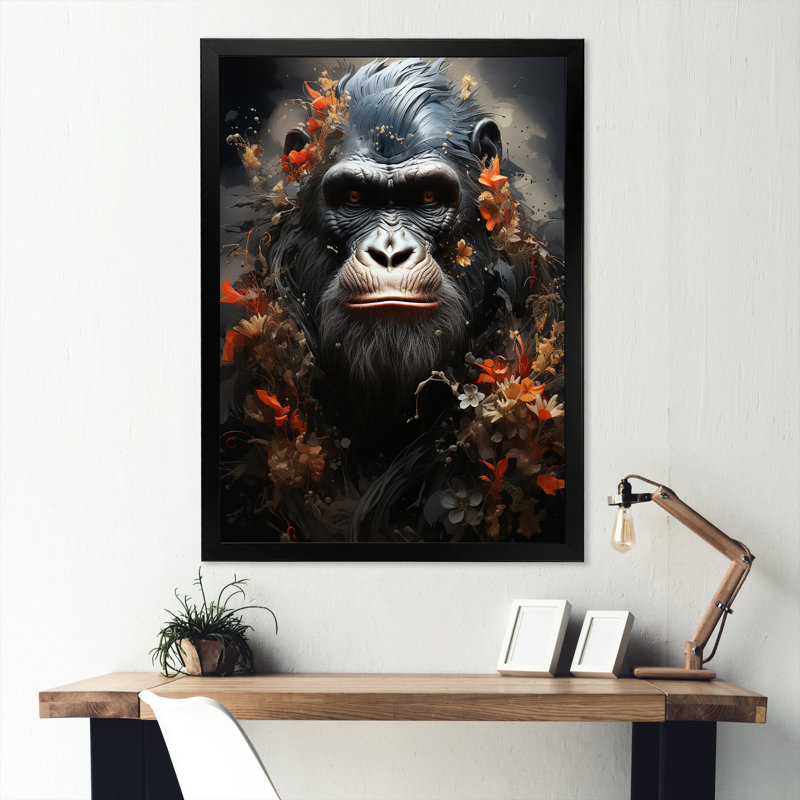" Apes Noir Enigma ", 40" H x 30" W x 1.5" D, Black Single Picture Framed