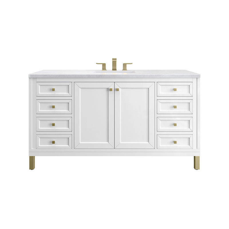 Chicago 60'' W Double Vanity, 8" Widespread, Glossy White, Carrara White