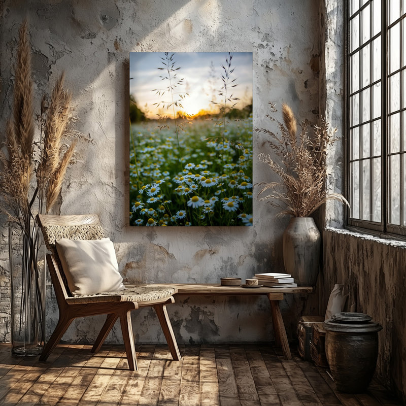 Reproduction d'art sur toile, "Un champ serein de marguerites blanches avec des centres jaunes éclatants", H 40 po x l 30 po