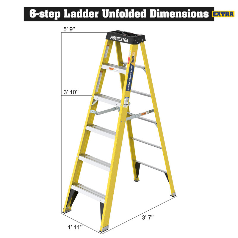 Fiberglass step ladder 6-step 250lbs, Yellow