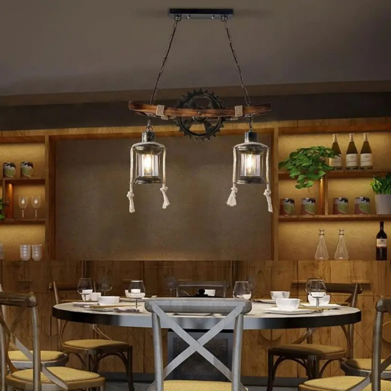 Luminaire suspendu industriel suspendu en bois Farmhouse Chandelier
