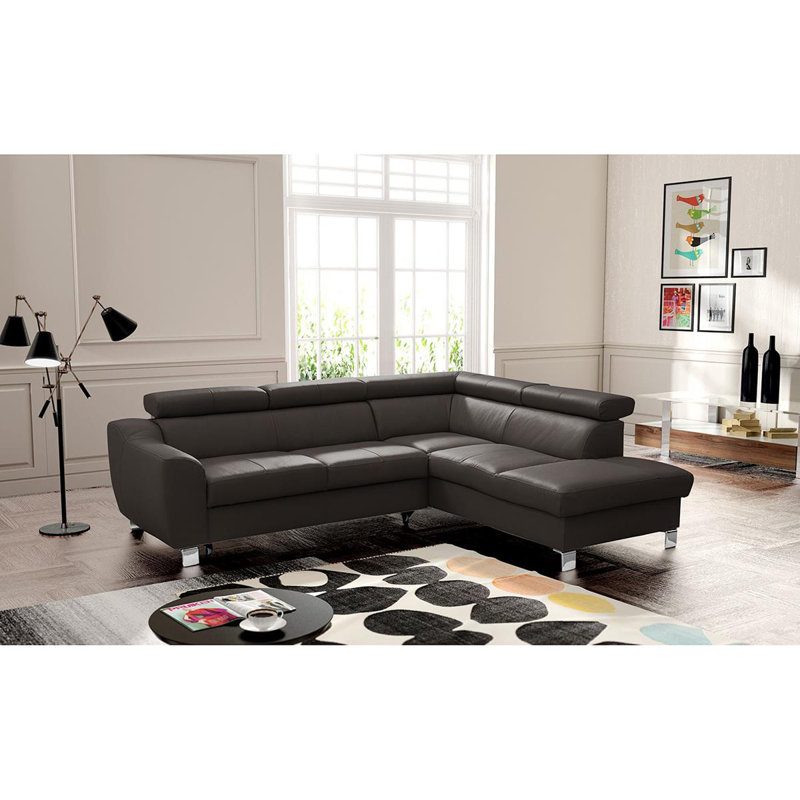 Avaiya Leather Corner Sofa with Sleeping Function and Storage, Dark Brown, Right Hand Facing, Yes
