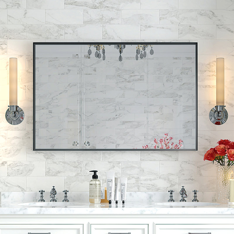 Miroir de salle de bain pour mur, miroir de coiffeuse rectangulaire, miroir à cadre en métal pour la maison, 1,57 po x 36 po