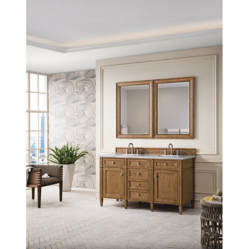 Brittany 60'' W Double Vanity, Carrara White, Saddle Brown, 8" Widespread