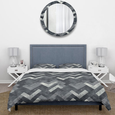 Ensemble de housse de couette White Herringbone Print II - Midcentury