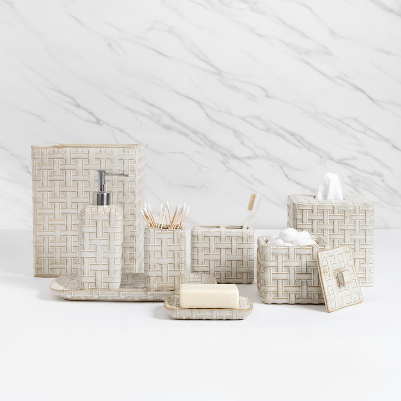 Cream and Golden-Brown Ceramic Woven Soap Dish