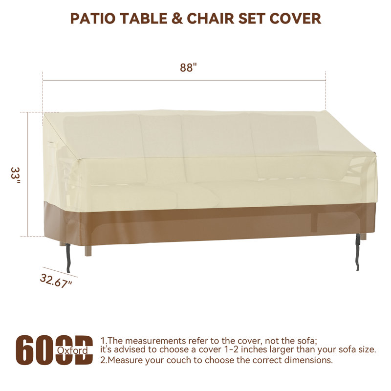 Housse de causeuse d'extérieur robuste et imperméable, H 33 po x l 88 po x P 32,67 po