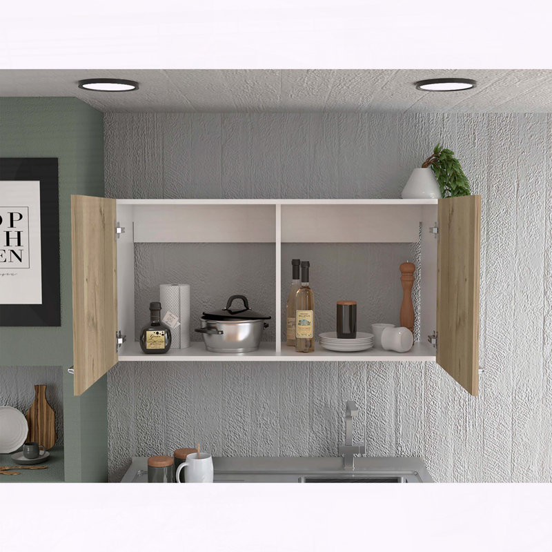 Armoire murale à deux tablettes et double porte Napoles - blanc / chêne clair, Blanc / Chêne clair