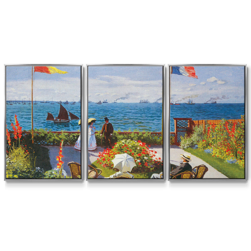 " Claude Monet " 3 - Pieces, Silver Framed, 36" H x 75" W