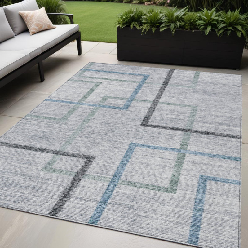 Tapis extérieur lavable géométrique 5 pi x 8 pi gris anthracite