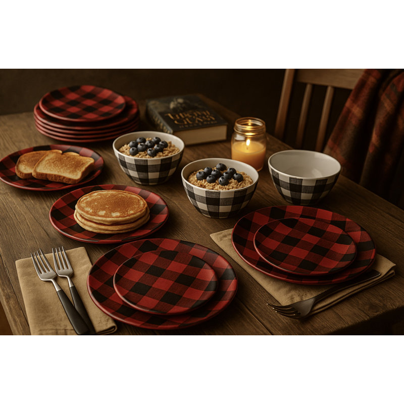 Service de table 12 pièces Vintage Lodge Buffalo Check