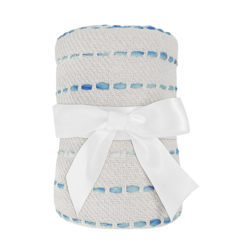Deep Ombre Striped Handmade Woven Throw Blanket with Fringe, Blue