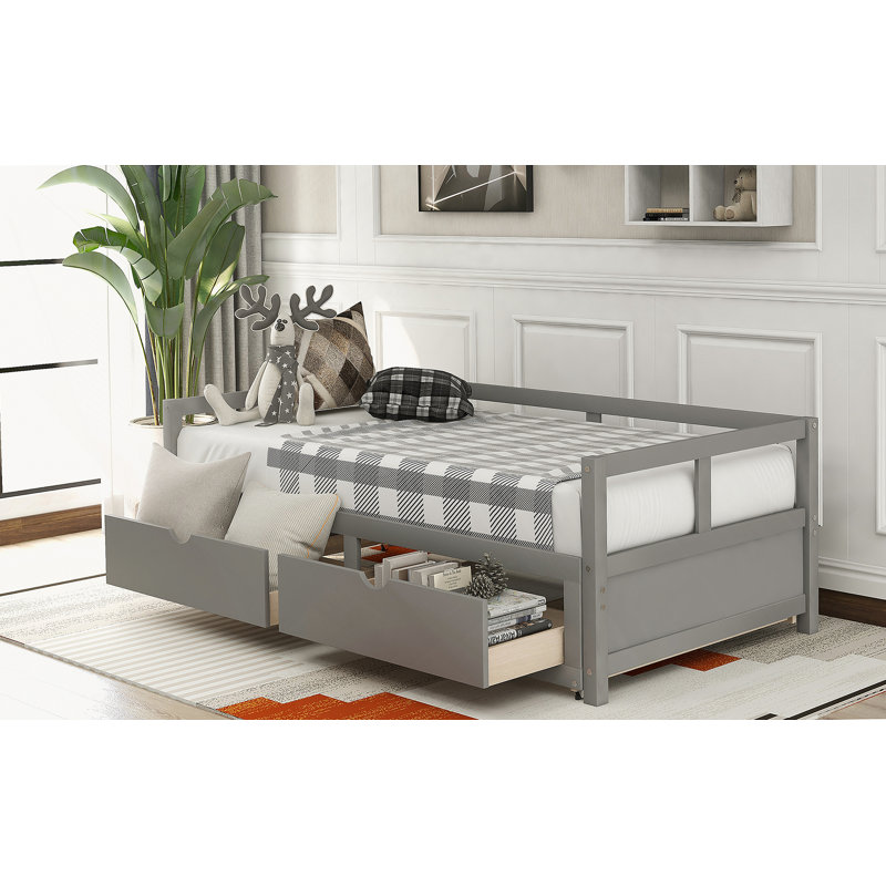 Extendable Wooden Daybed With Trundle And Storage, Perfect For Multi-Functional Spaces And Guest Rooms, Gray, Gray