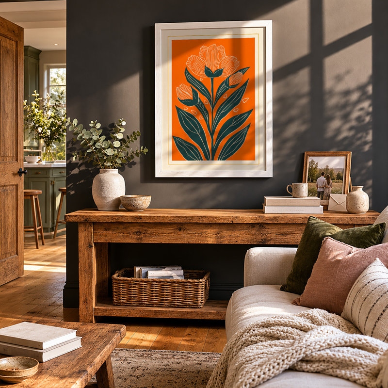 Stylized Tulip Botanical - Framed Print, A3 - 42.0 x 29.7 cm, White