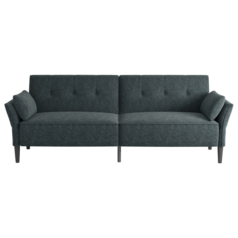 89" Velvet Convertible Sofa Couch, Futon Sofa Bed with 2 Square Pillows, Adjustable Backrest & Armrests for Living Room