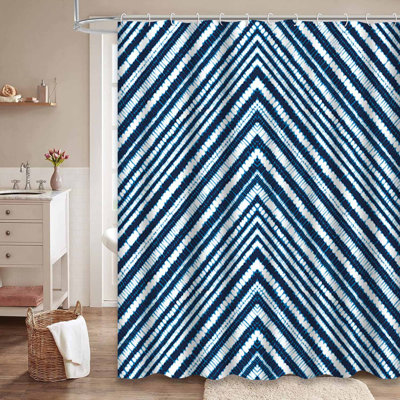 Rideau de douche sans couture à rayures horizontales blanc et bleu avec 12 crochets