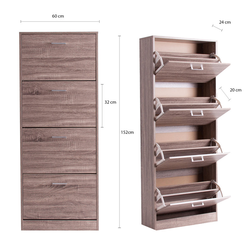 16 Pair Stackable Solid Wood Shoe Storage Cabinet, Brown