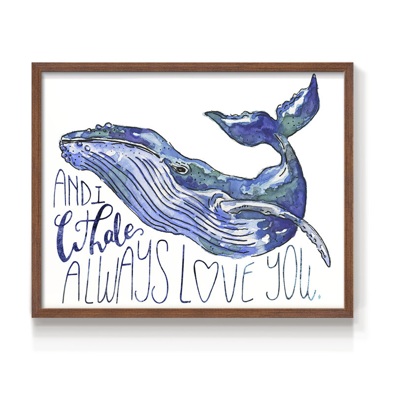 «Whale Love I», reproduction encadrée - Restickable, Noyer, H 22 po x l 28 po